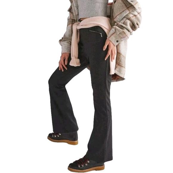 Anthropologie Maeve Womens The Sabine Pull-On Flare Pant Sz L Zippered Leg Grey - Picture 1 of 15